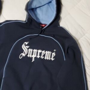 Supreme Dark Blue Hoodie with Light Blue Accents